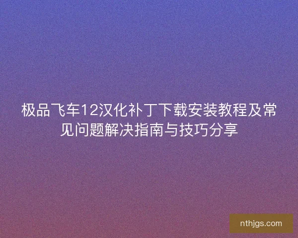 极品飞车12汉化补丁下载安装教程及常见问题解决指南与技巧分享